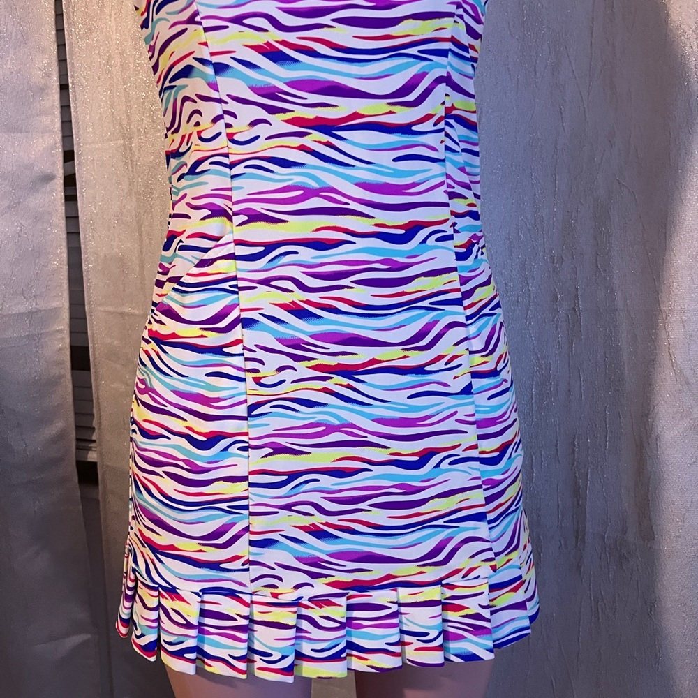 Tzu Tzu Multicolor Zebra-Stripe Mini Dress — White, Purple, Pink, Yellow, Blue - Picture 6 of 10